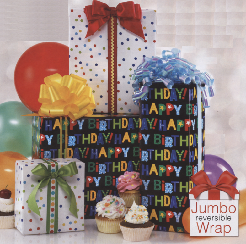 #M2630 Birthday Dots-a-Rama Reversible Gift Wrap Jumbo Roll 